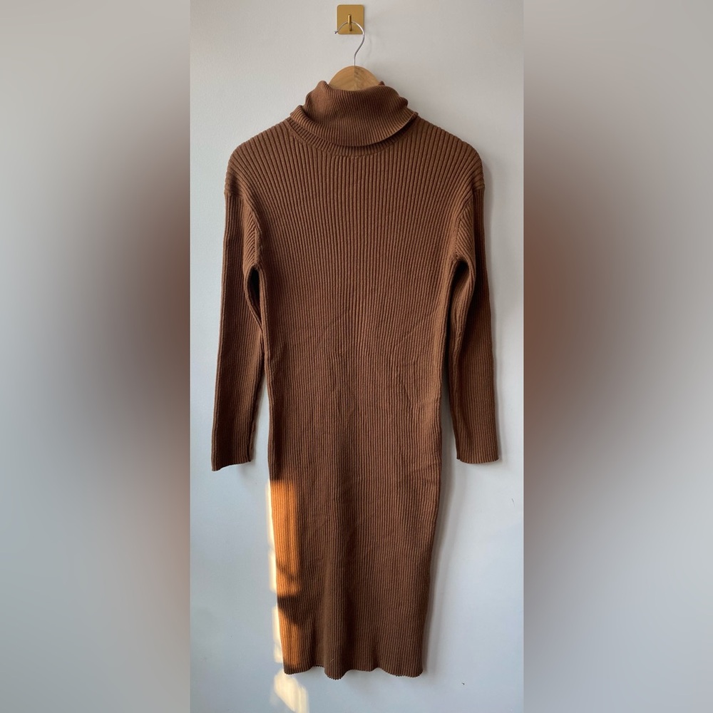 Everlane | Medium Burnt Orange Camel Cotton Wool Turtleneck Dress - Picture 5 of 9